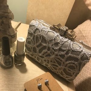 Silver tone party wear clutch